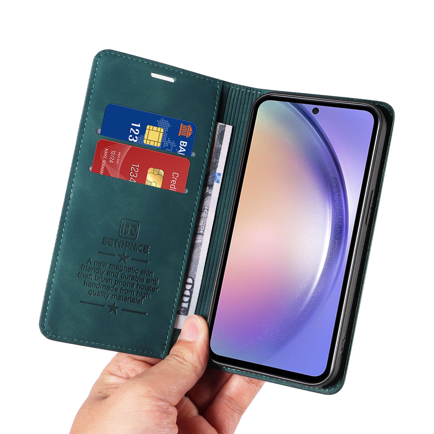 Uniqkart 003 Phone Stand Cover For Samsung Galaxy A54 5G , Anti-Dust Wallet RFID Blocking PU Leather Case - Green