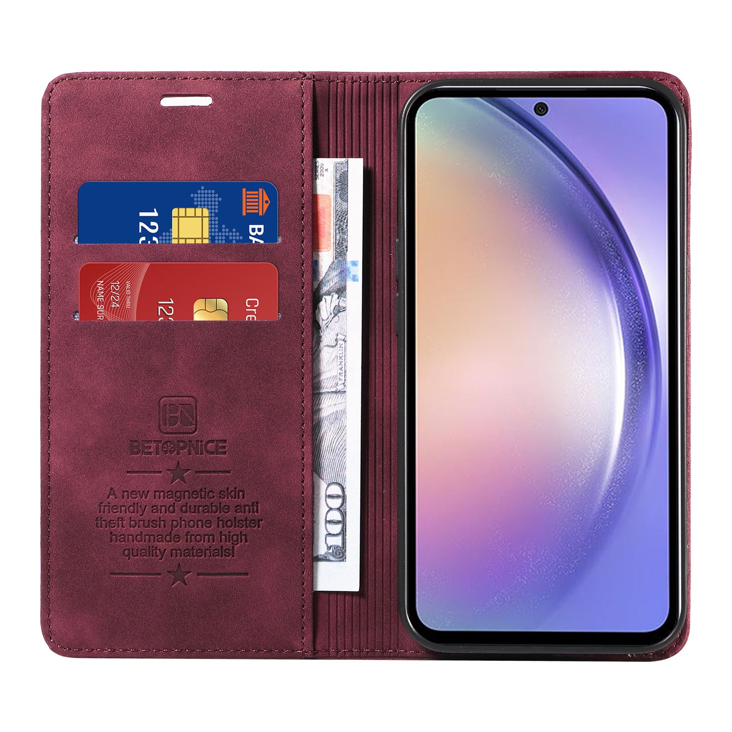 Uniqkart 003 Phone Stand Cover For Samsung Galaxy A54 5G , Anti-Dust Wallet RFID Blocking PU Leather Case - Red