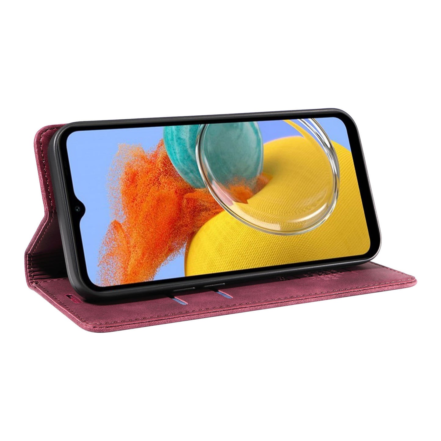 Uniqkart 003 RFID Blocking Phone Cover For Samsung Galaxy F14 5G / M14 5G , PU Leather Stand Wallet Mobile Phone Case - Red
