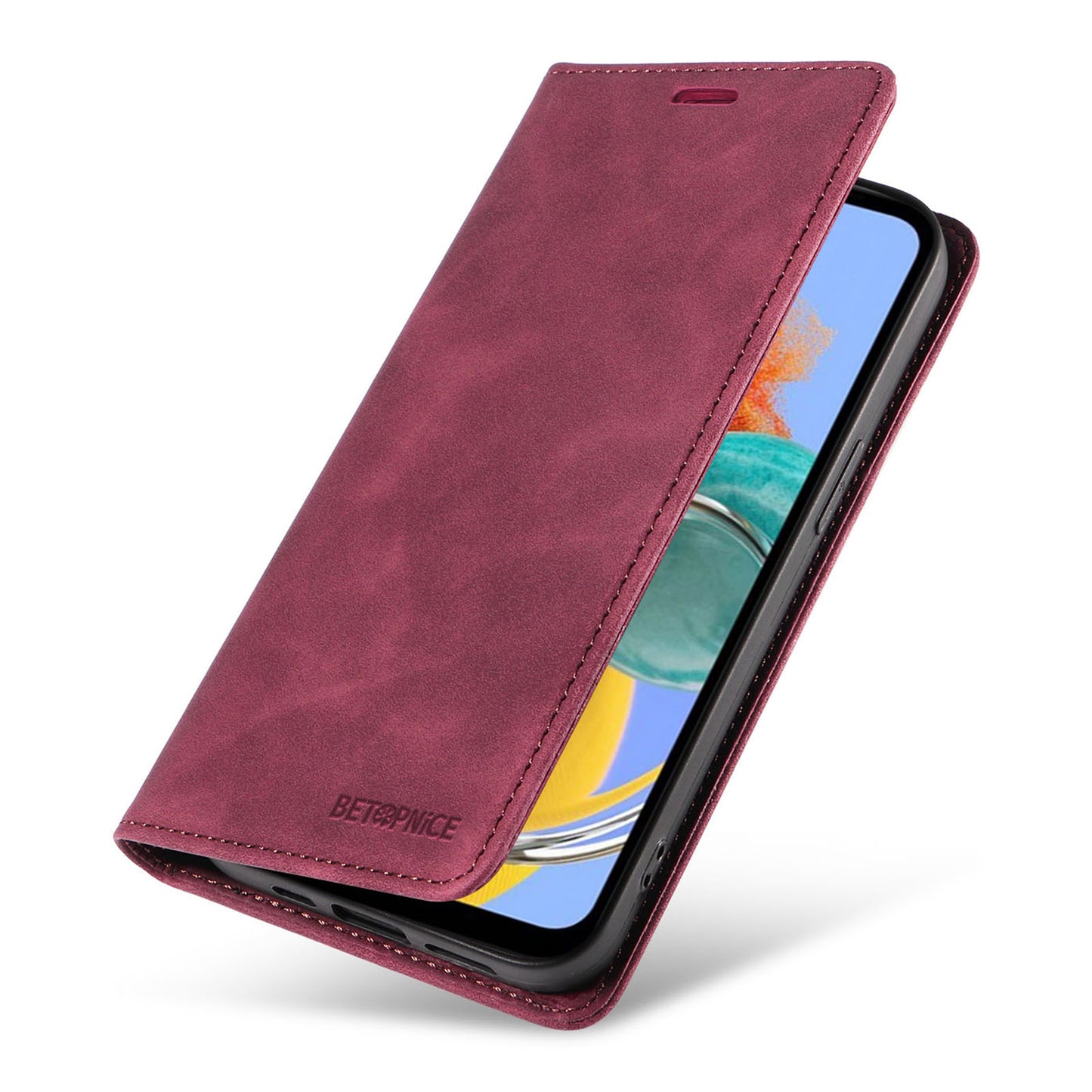 Uniqkart 003 RFID Blocking Phone Cover For Samsung Galaxy F14 5G / M14 5G , PU Leather Stand Wallet Mobile Phone Case - Red