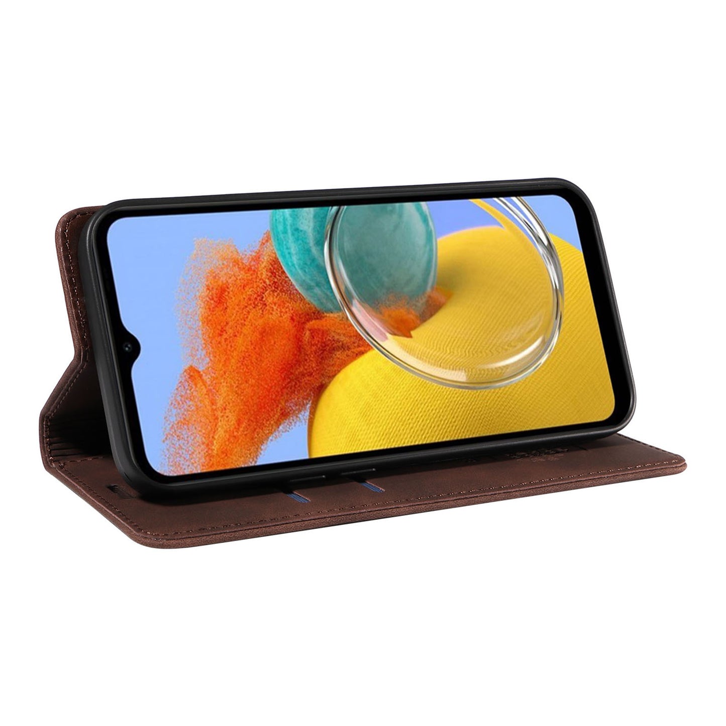 Uniqkart 003 RFID Blocking Phone Cover For Samsung Galaxy F14 5G / M14 5G , PU Leather Stand Wallet Mobile Phone Case - Brown