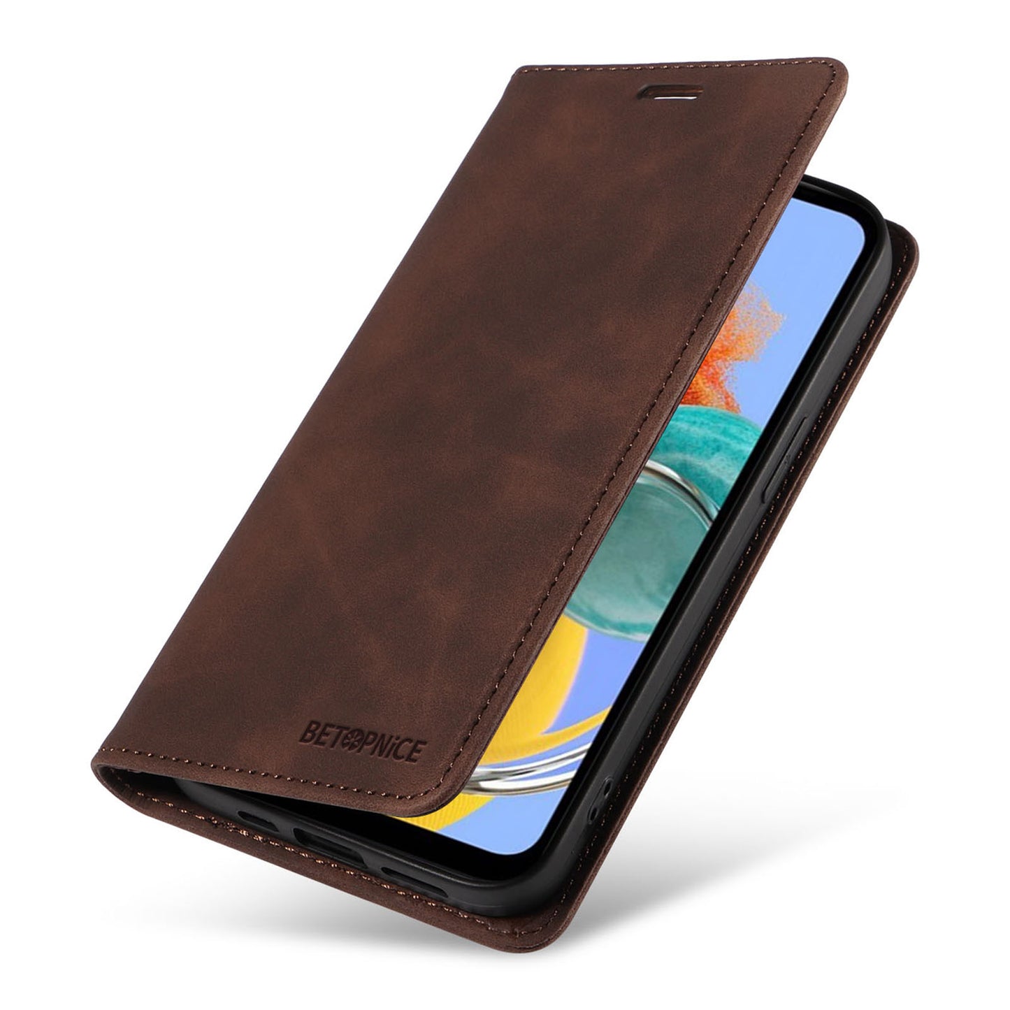 Uniqkart 003 RFID Blocking Phone Cover For Samsung Galaxy F14 5G / M14 5G , PU Leather Stand Wallet Mobile Phone Case - Brown
