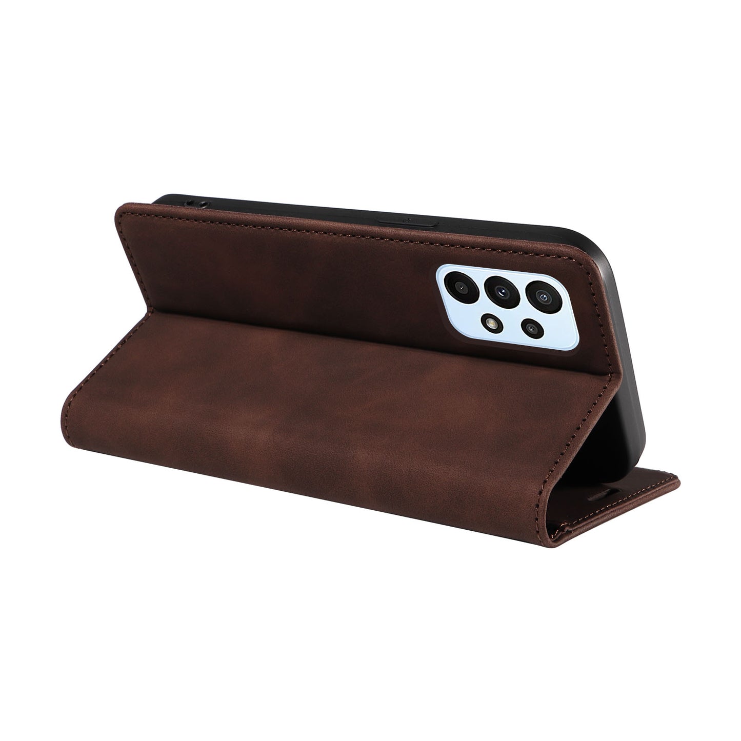 Uniqkart 003 For Samsung Galaxy A53 5G Phone Case PU Leather Stand Cover RFID Blocking Wallet Phone Shell - Brown