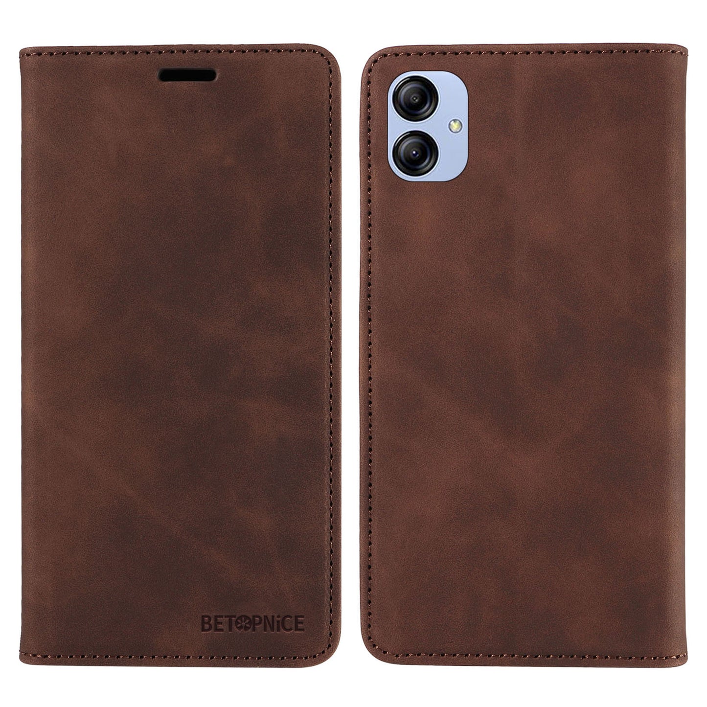 Uniqkart 003 For Samsung Galaxy A04e 4G / F04 4G / M04 4G Wallet Cell Phone Case RFID Blocking PU Leather Stand Cover - Brown