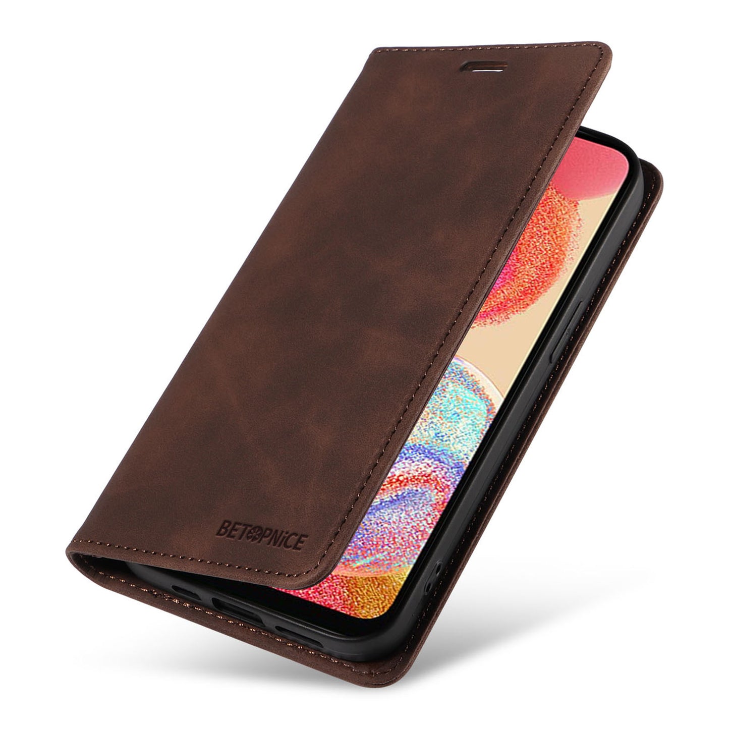 Uniqkart 003 For Samsung Galaxy A04e 4G / F04 4G / M04 4G Wallet Cell Phone Case RFID Blocking PU Leather Stand Cover - Brown