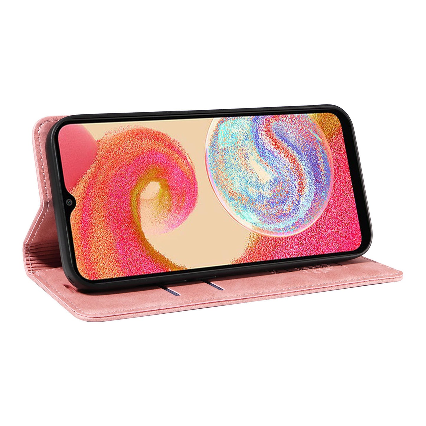 Uniqkart 003 For Samsung Galaxy A04e 4G / F04 4G / M04 4G Wallet Cell Phone Case RFID Blocking PU Leather Stand Cover - Pink