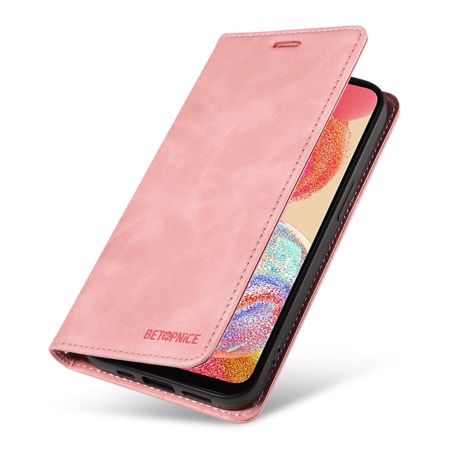 Uniqkart 003 For Samsung Galaxy A04e 4G / F04 4G / M04 4G Wallet Cell Phone Case RFID Blocking PU Leather Stand Cover - Pink