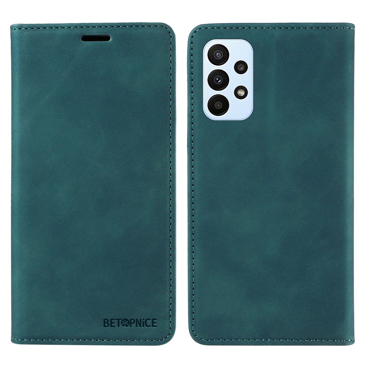 Uniqkart 003 For Samsung Galaxy A33 5G Slim-Fit Phone Shell PU Leather Stand Cover RFID Blocking Wallet Phone Case - Green