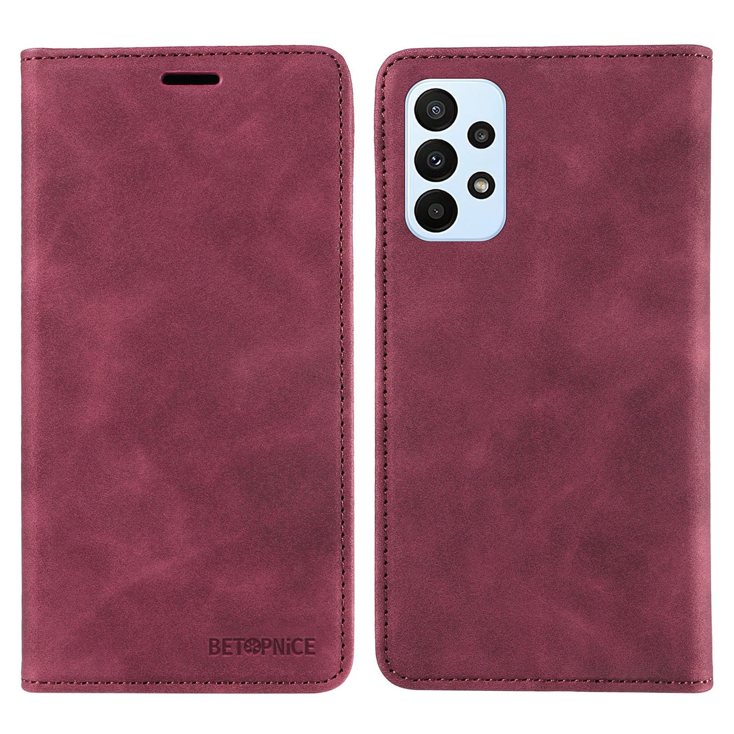Uniqkart 003 For Samsung Galaxy A73 5G Slim-Fit PU Leather Stand Cover RFID Blocking Wallet Phone Case - Red