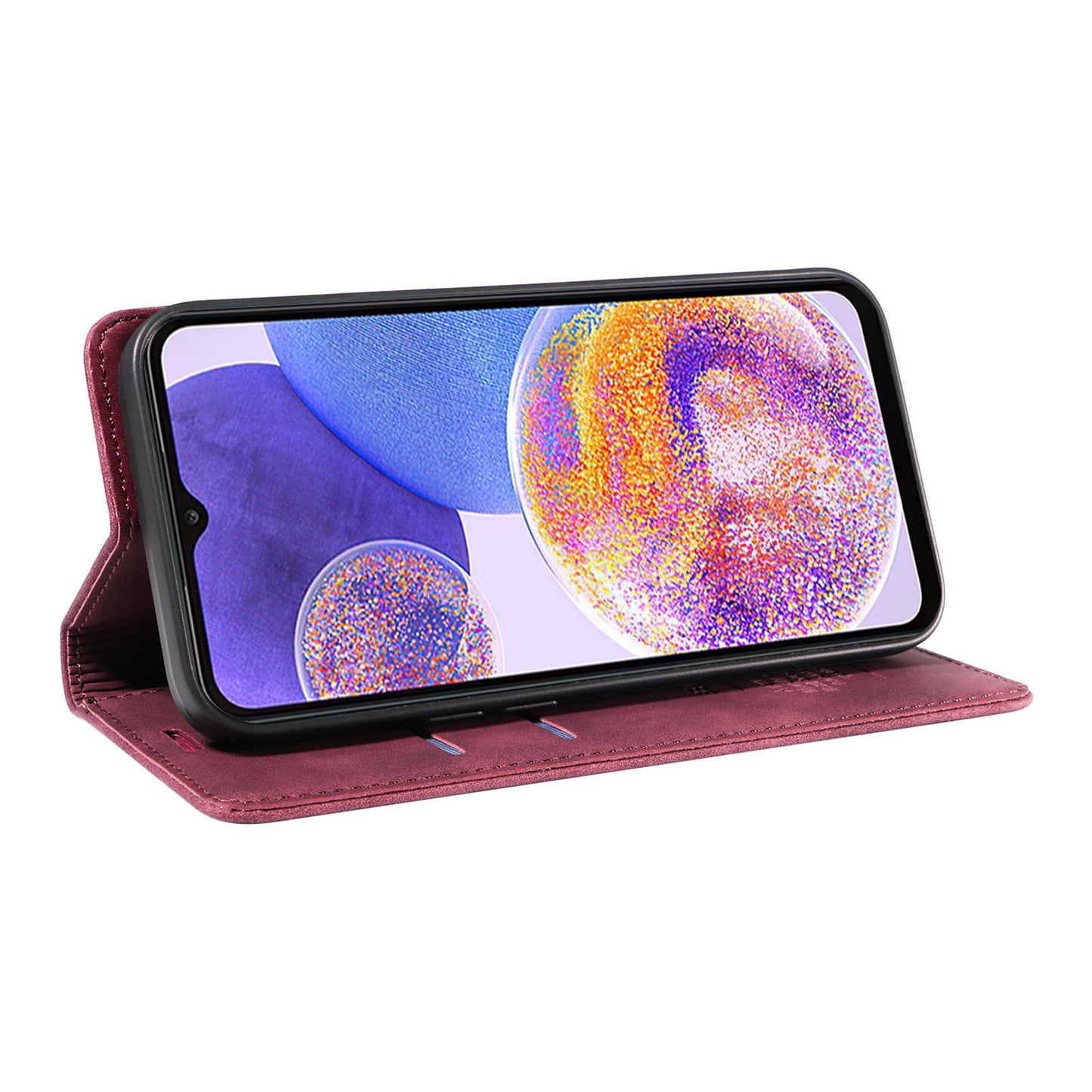 Uniqkart 003 For Samsung Galaxy A73 5G Slim-Fit PU Leather Stand Cover RFID Blocking Wallet Phone Case - Red