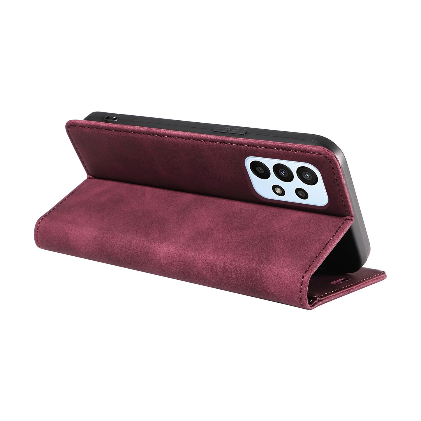 Uniqkart 003 For Samsung Galaxy A73 5G Slim-Fit PU Leather Stand Cover RFID Blocking Wallet Phone Case - Red