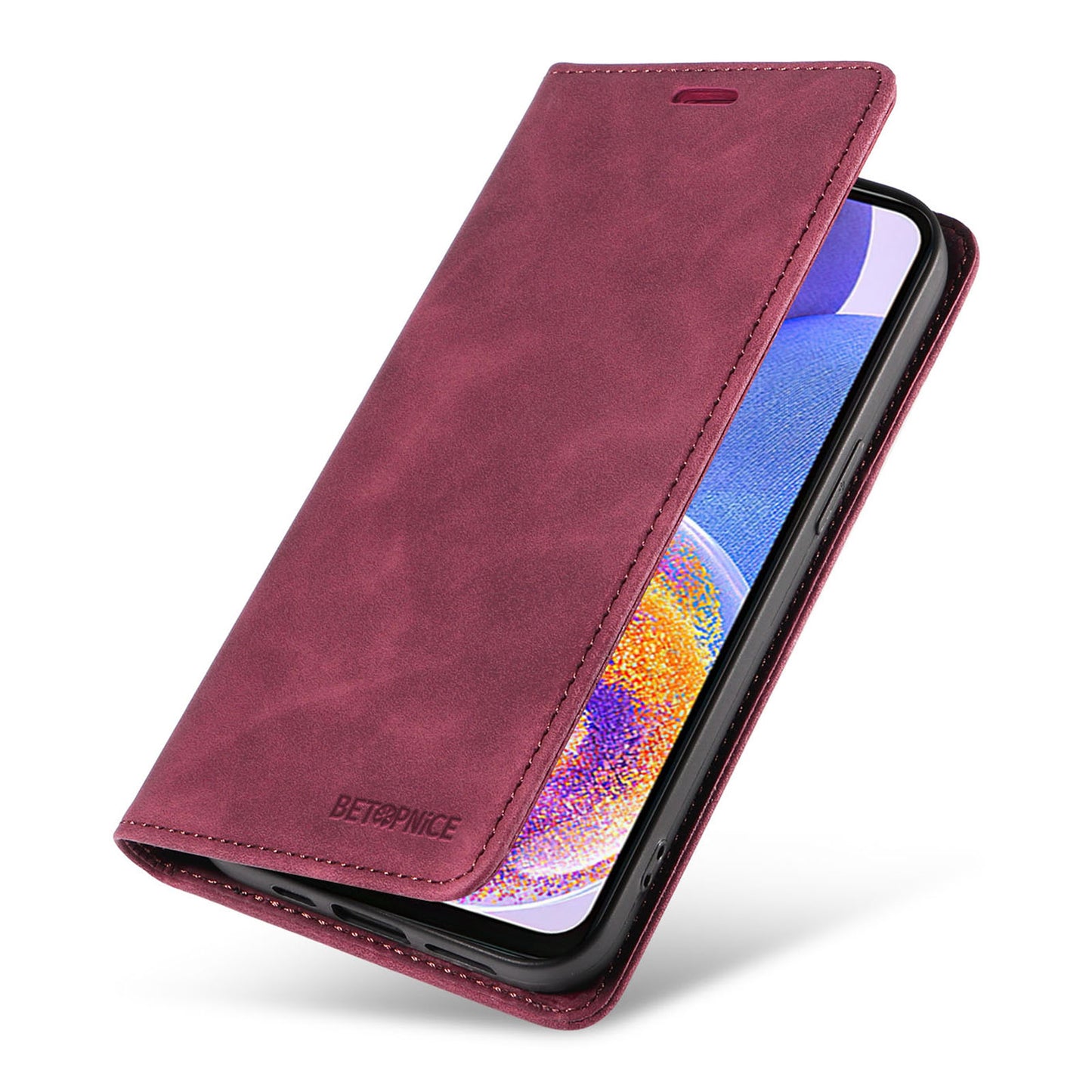 Uniqkart 003 For Samsung Galaxy A73 5G Slim-Fit PU Leather Stand Cover RFID Blocking Wallet Phone Case - Red