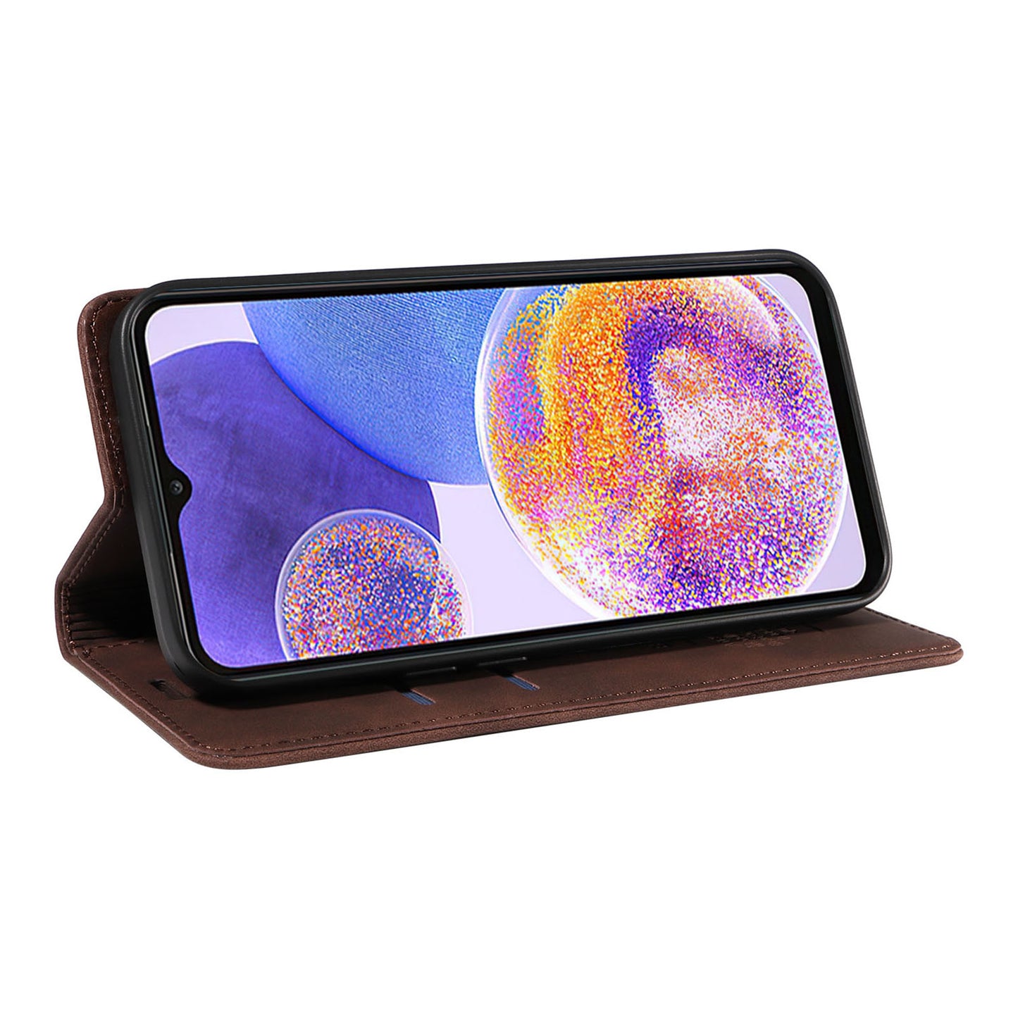 Uniqkart 003 For Samsung Galaxy A73 5G Slim-Fit PU Leather Stand Cover RFID Blocking Wallet Phone Case - Brown