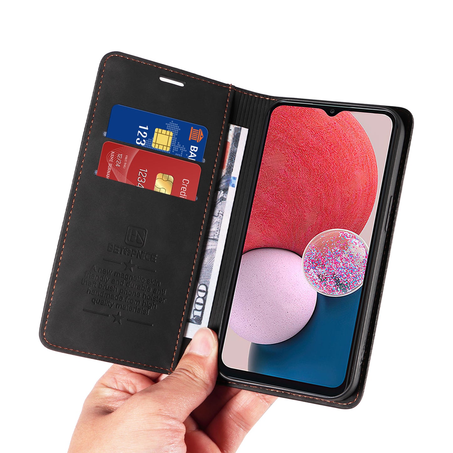 Uniqkart 003 Samsung Galaxy A13 4G / A13 5G / A04s 4G / M13 5G / A04 4G Phone Case Wallet RFID Blocking Cover - Black