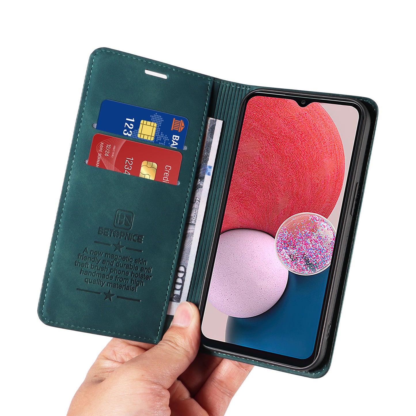 Uniqkart 003 Samsung Galaxy A13 4G / A13 5G / A04s 4G / M13 5G / A04 4G Phone Case Wallet RFID Blocking Cover - Green