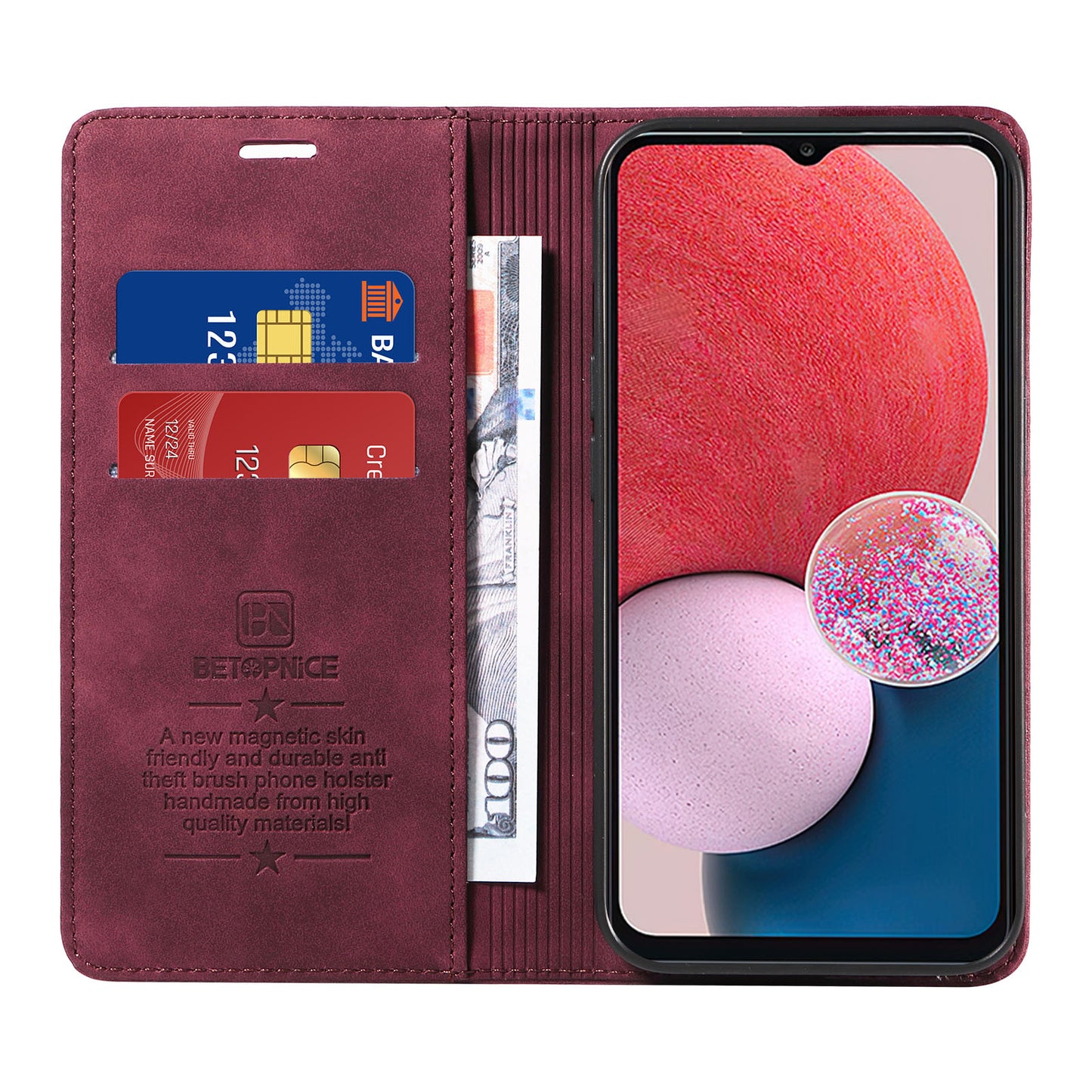 Uniqkart 003 Samsung Galaxy A13 4G / A13 5G / A04s 4G / M13 5G / A04 4G Phone Case Wallet RFID Blocking Cover - Red