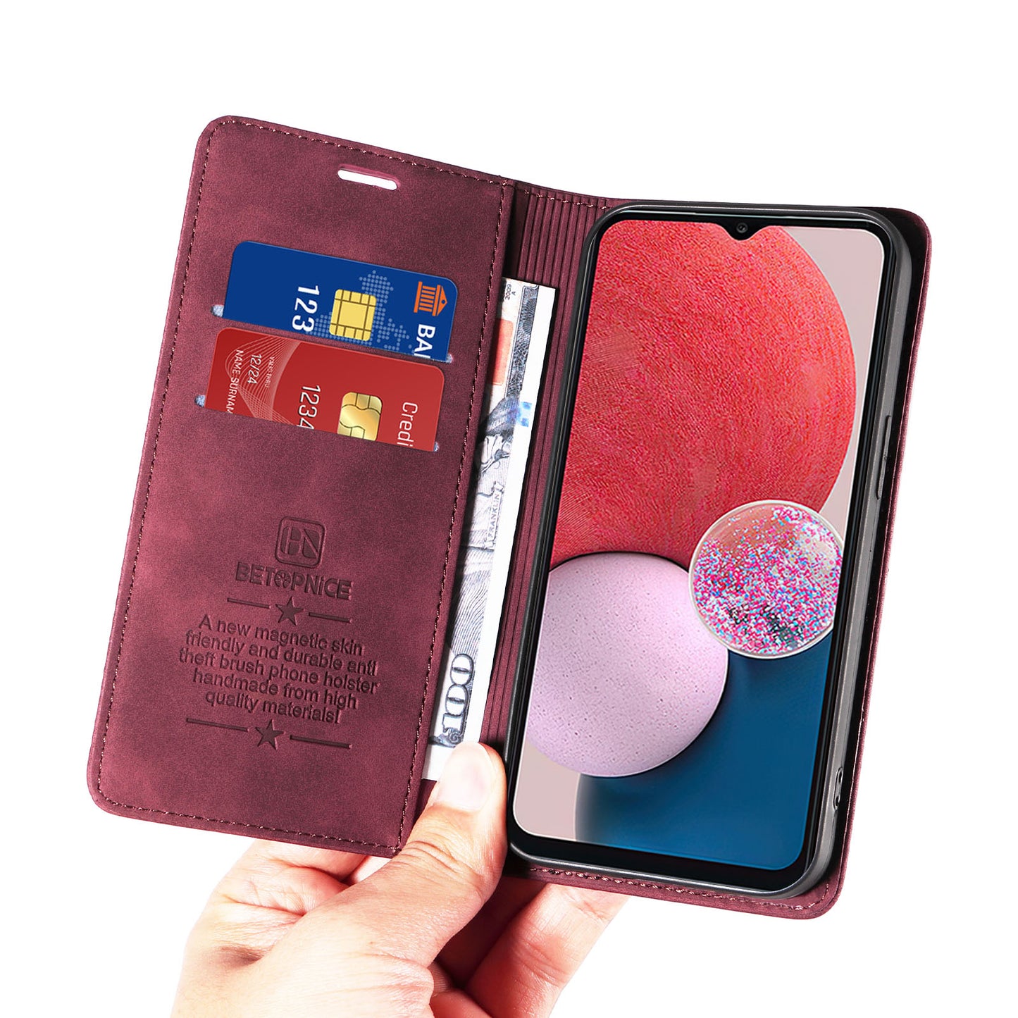 Uniqkart 003 Samsung Galaxy A13 4G / A13 5G / A04s 4G / M13 5G / A04 4G Phone Case Wallet RFID Blocking Cover - Red