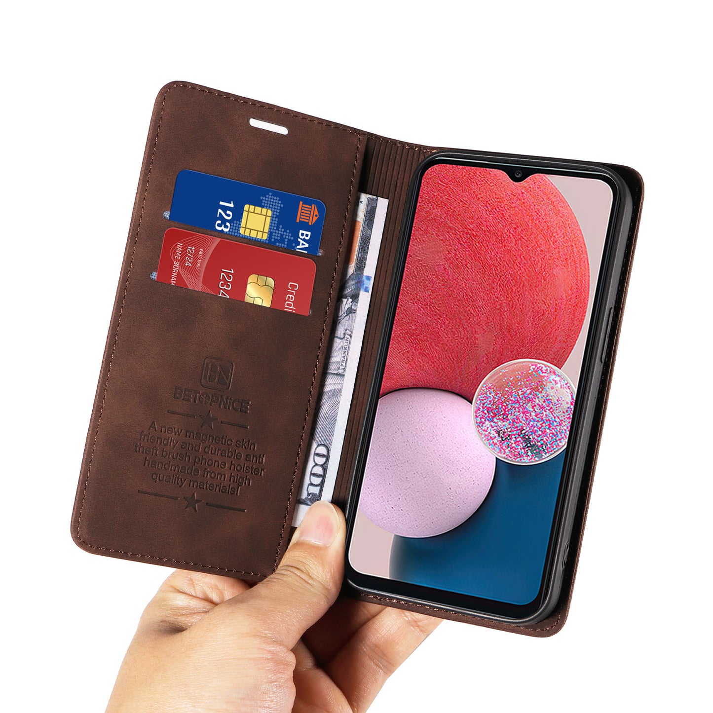 Uniqkart 003 Samsung Galaxy A13 4G / A13 5G / A04s 4G / M13 5G / A04 4G Phone Case Wallet RFID Blocking Cover - Brown