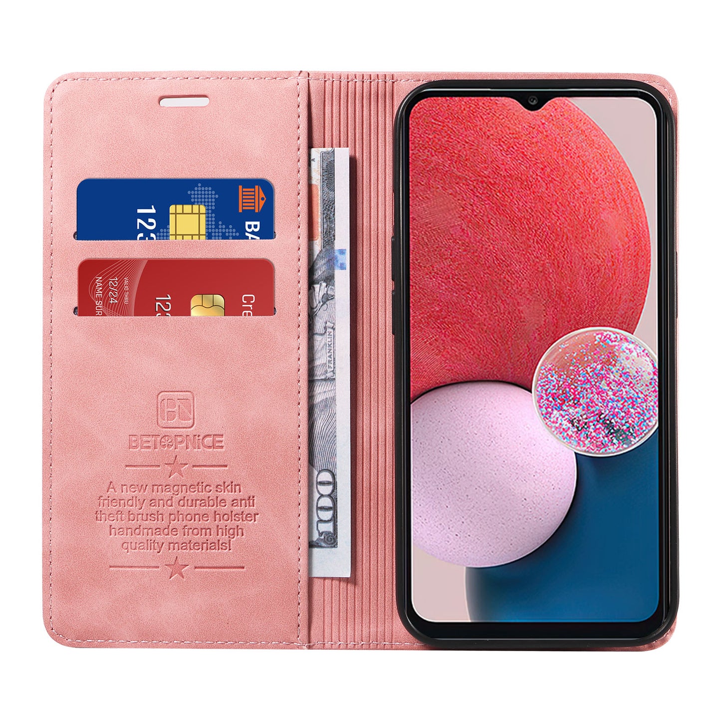 Uniqkart 003 Samsung Galaxy A13 4G / A13 5G / A04s 4G / M13 5G / A04 4G Phone Case Wallet RFID Blocking Cover - Pink