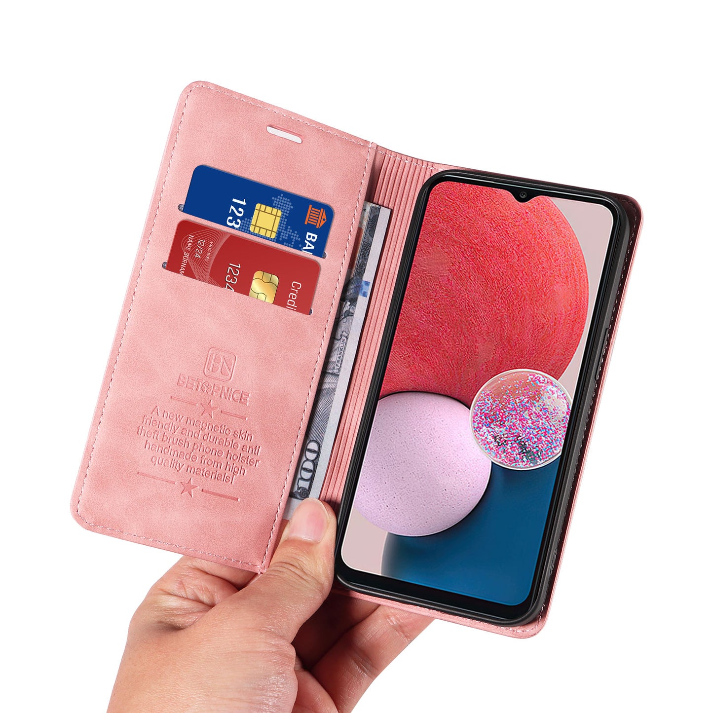 Uniqkart 003 Samsung Galaxy A13 4G / A13 5G / A04s 4G / M13 5G / A04 4G Phone Case Wallet RFID Blocking Cover - Pink