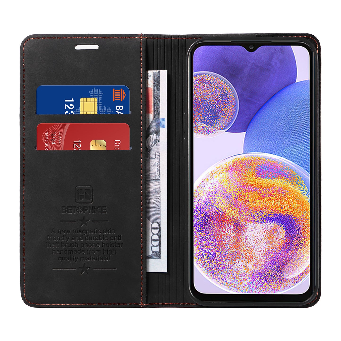 for Samsung Galaxy A23 4G / A23 5G (Global Version) / F23 5G / M23 5G/M13 4G RFID Blocking Stand PU Leather Cover Magnetic Wallet Case - Black