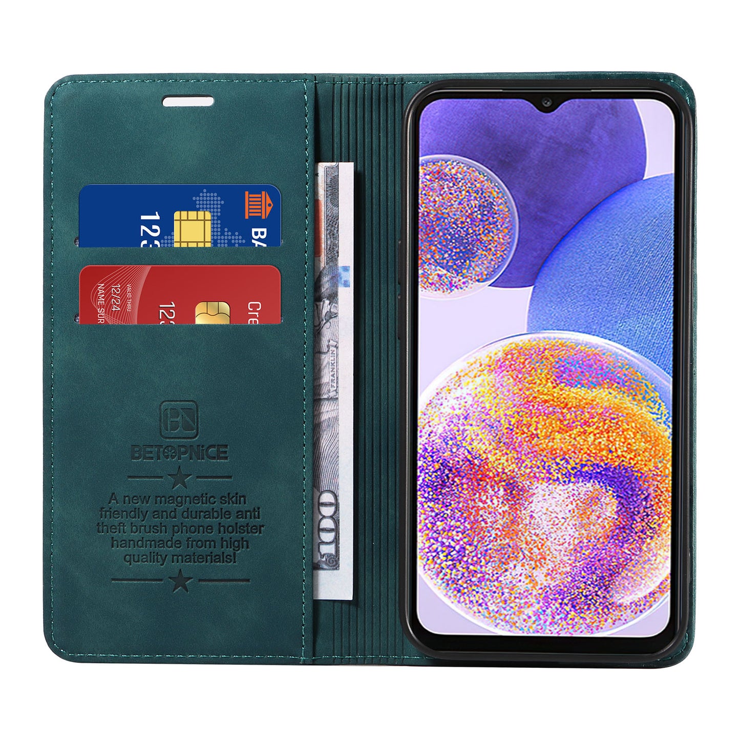 for Samsung Galaxy A23 4G / A23 5G (Global Version) / F23 5G / M23 5G/M13 4G RFID Blocking Stand PU Leather Cover Magnetic Wallet Case - Green
