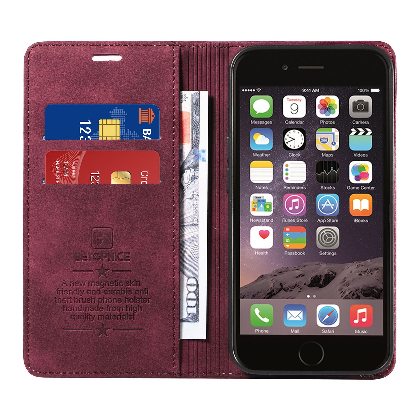 Uniqkart 003 For iPhone 6 Plus / 7 Plus / 8 Plus / 6s Plus TPU+PU Leather Stand Cover RFID Blocking Wallet Cell Phone Case - Red