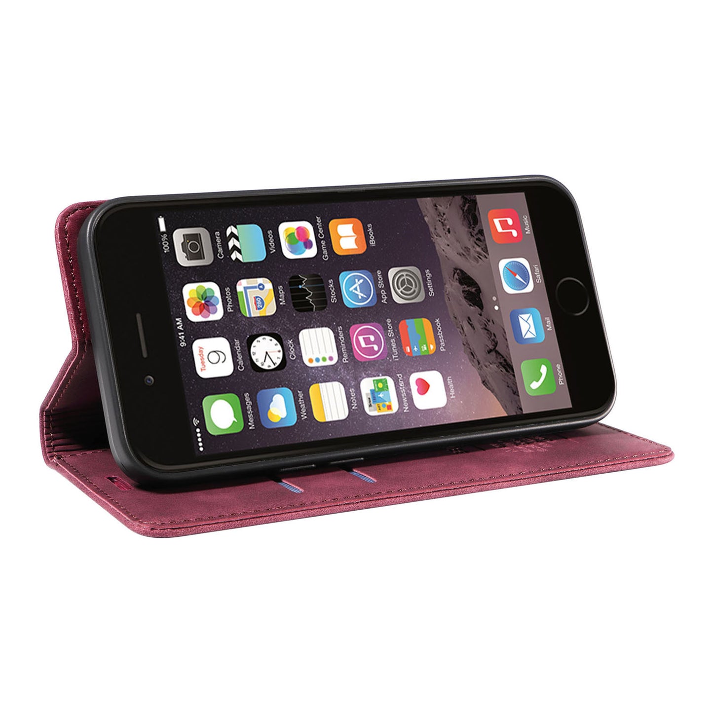 Uniqkart 003 For iPhone 6 Plus / 7 Plus / 8 Plus / 6s Plus TPU+PU Leather Stand Cover RFID Blocking Wallet Cell Phone Case - Red