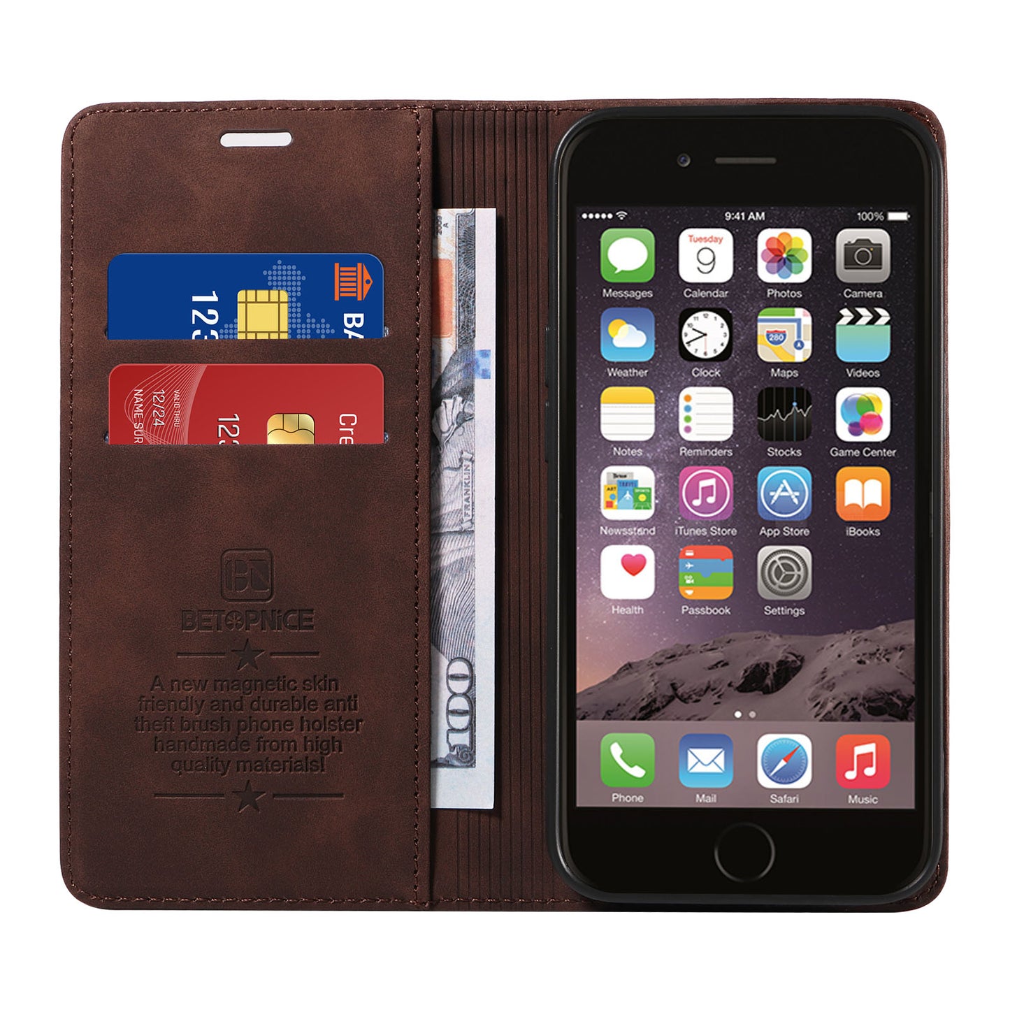 Uniqkart 003 For iPhone 6 Plus / 7 Plus / 8 Plus / 6s Plus TPU+PU Leather Stand Cover RFID Blocking Wallet Cell Phone Case - Brown