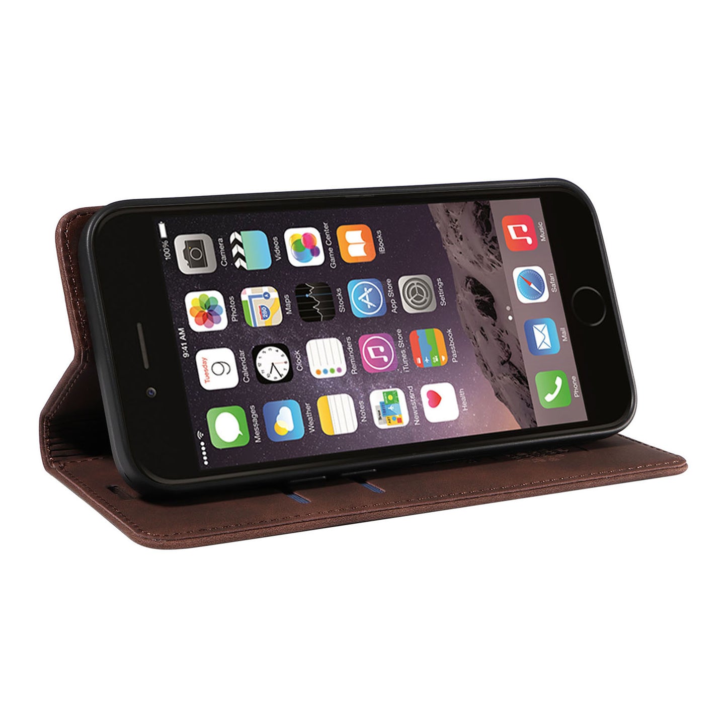 Uniqkart 003 For iPhone 6 Plus / 7 Plus / 8 Plus / 6s Plus TPU+PU Leather Stand Cover RFID Blocking Wallet Cell Phone Case - Brown