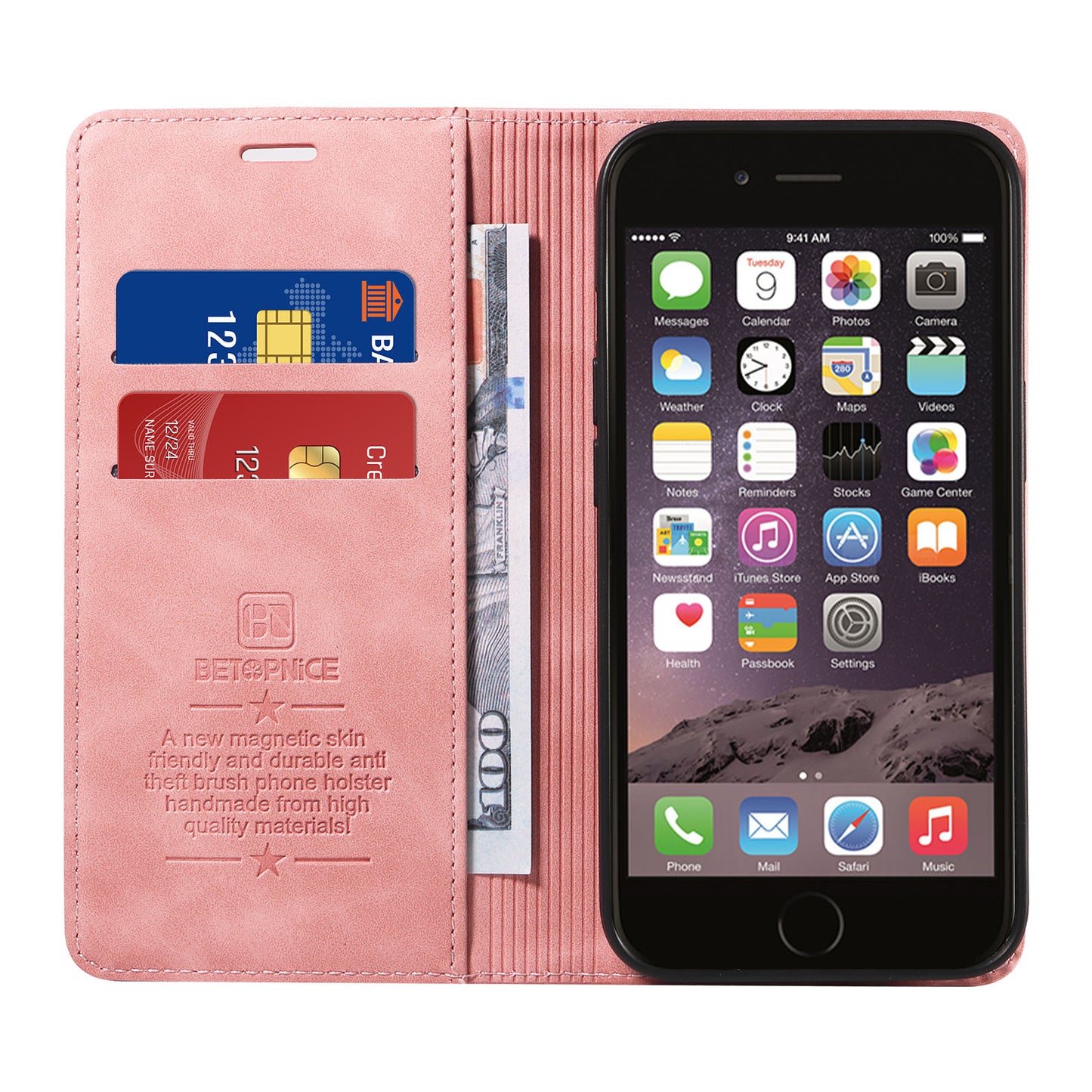 Uniqkart 003 For iPhone 6 Plus / 7 Plus / 8 Plus / 6s Plus TPU+PU Leather Stand Cover RFID Blocking Wallet Cell Phone Case - Pink