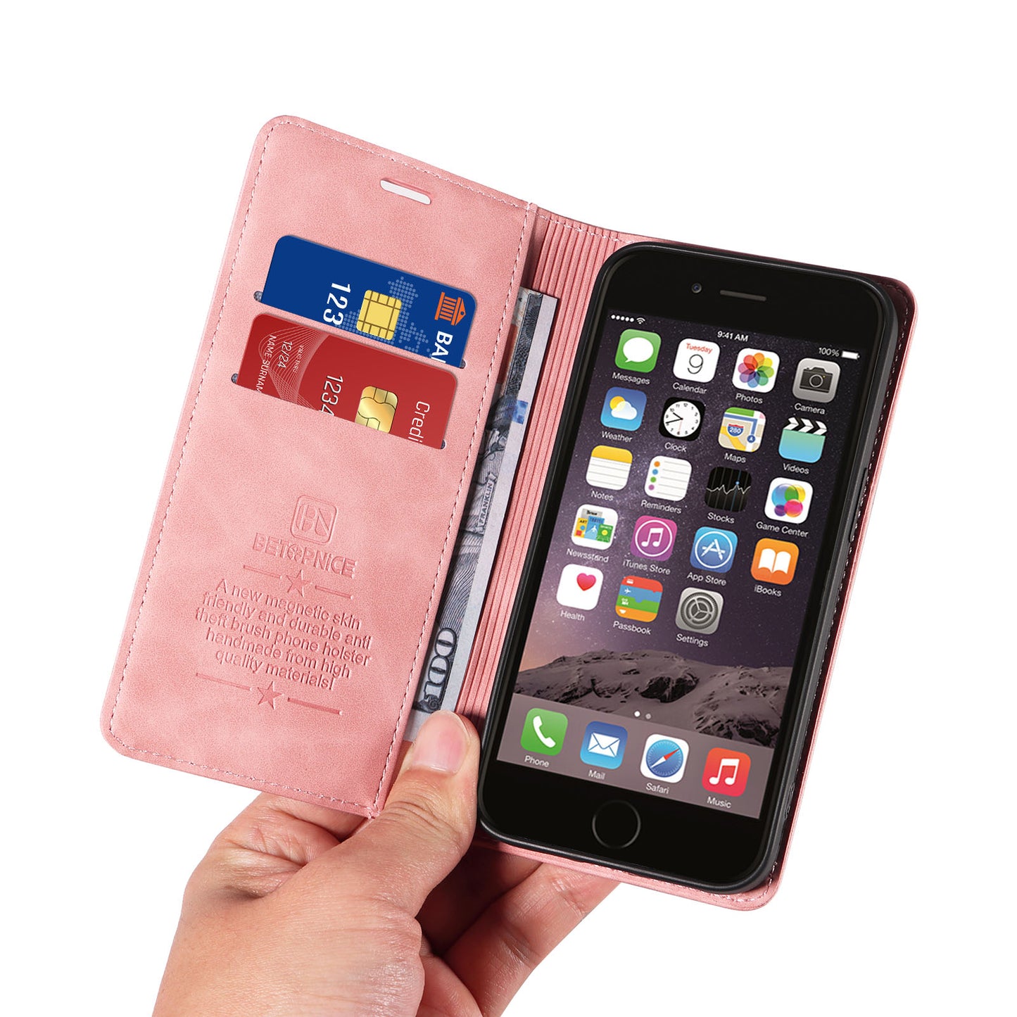 Uniqkart 003 For iPhone 6 Plus / 7 Plus / 8 Plus / 6s Plus TPU+PU Leather Stand Cover RFID Blocking Wallet Cell Phone Case - Pink