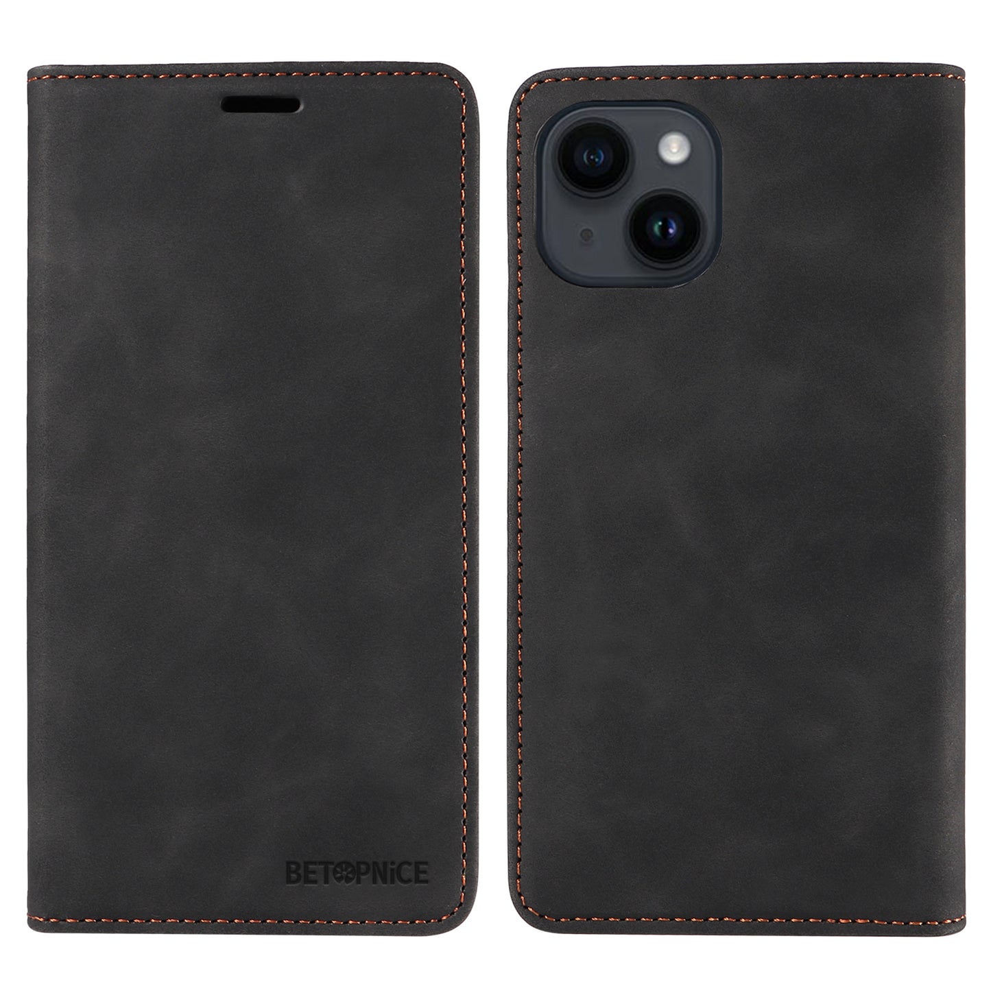 Uniqkart 003 For iPhone 15 Phone Case RFID Blocking PU Leather Stand Cover Wallet - Black