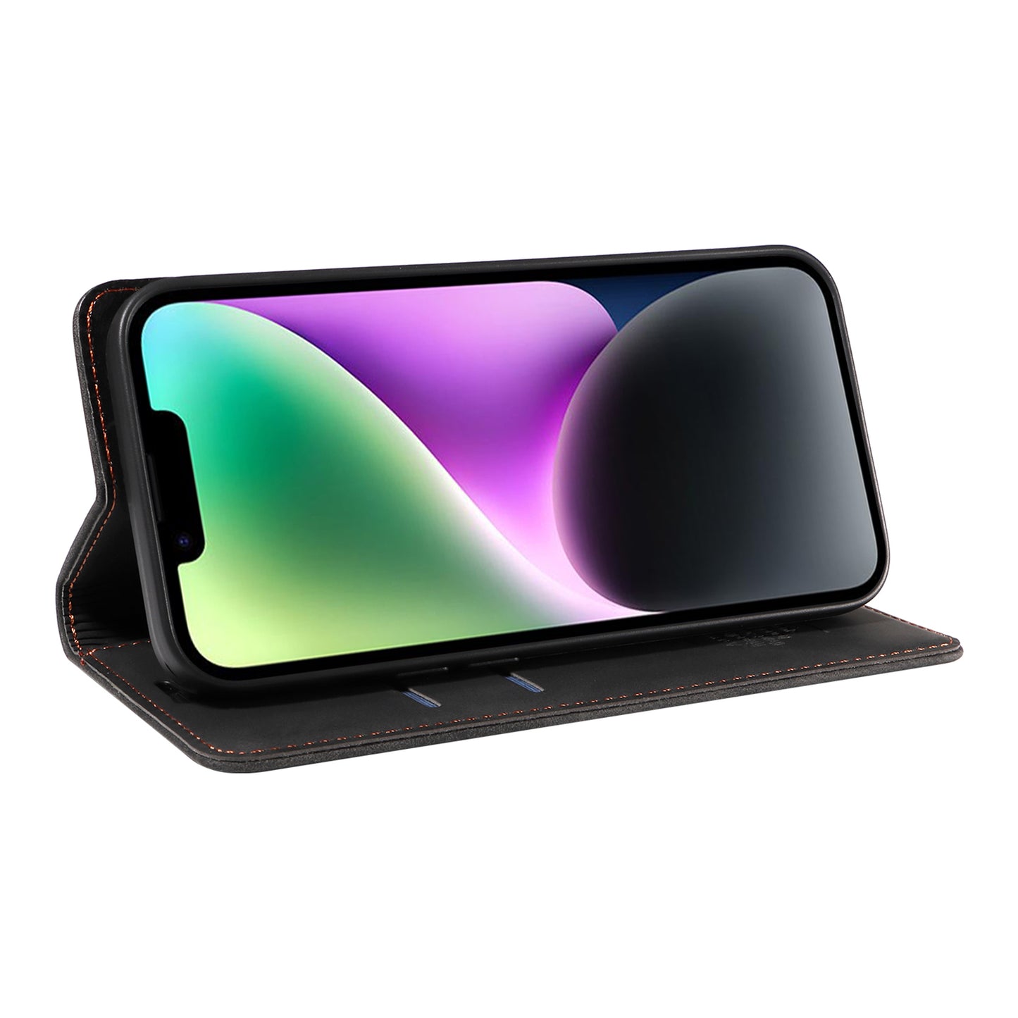 Uniqkart 003 For iPhone 15 Phone Case RFID Blocking PU Leather Stand Cover Wallet - Black