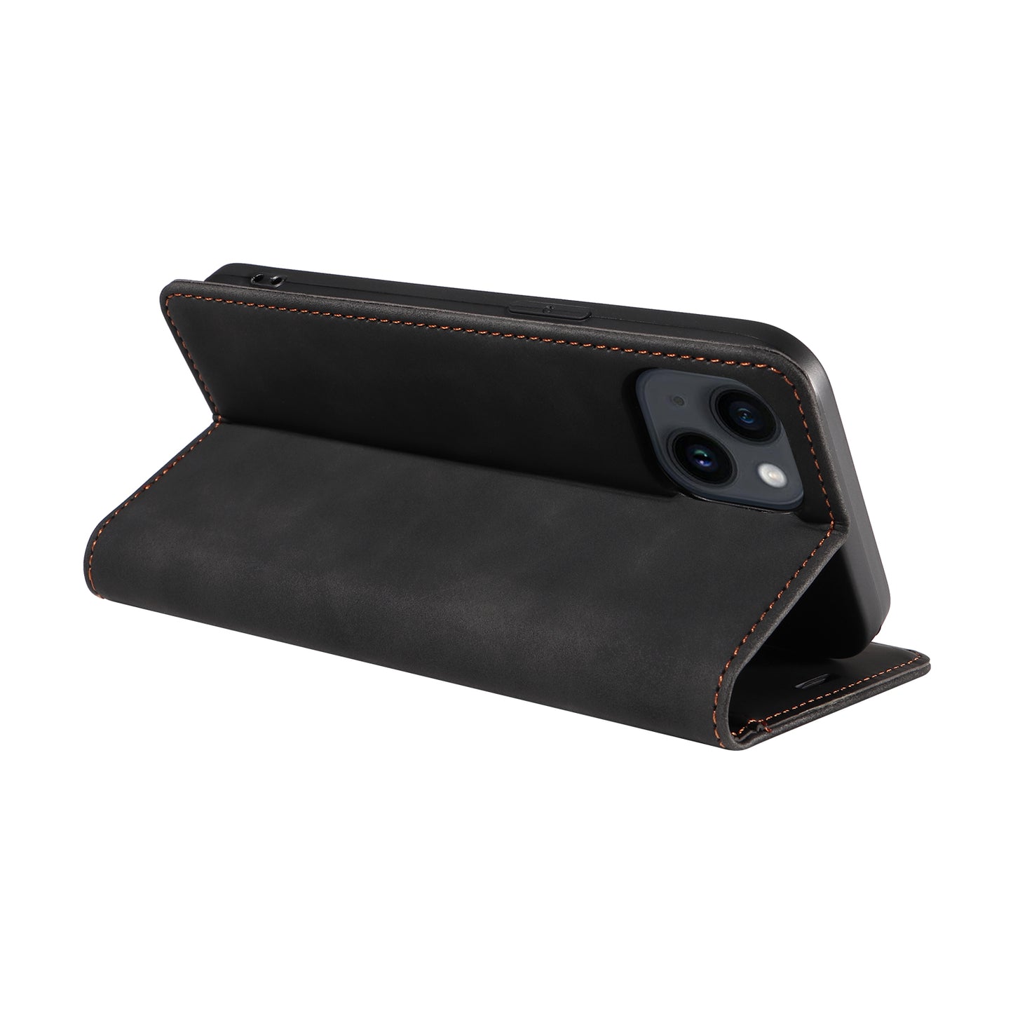 Uniqkart 003 For iPhone 15 Phone Case RFID Blocking PU Leather Stand Cover Wallet - Black