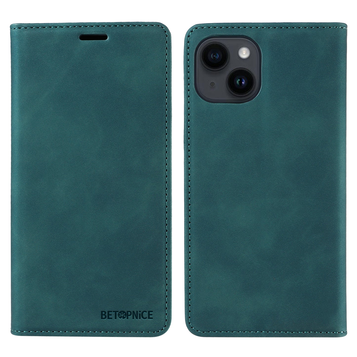 Uniqkart 003 For iPhone 15 Phone Case RFID Blocking PU Leather Stand Cover Wallet - Green