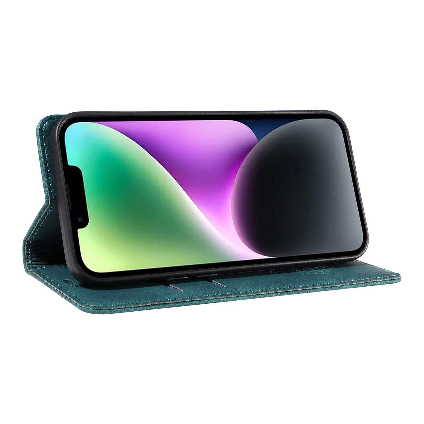 Uniqkart 003 For iPhone 15 Phone Case RFID Blocking PU Leather Stand Cover Wallet - Green