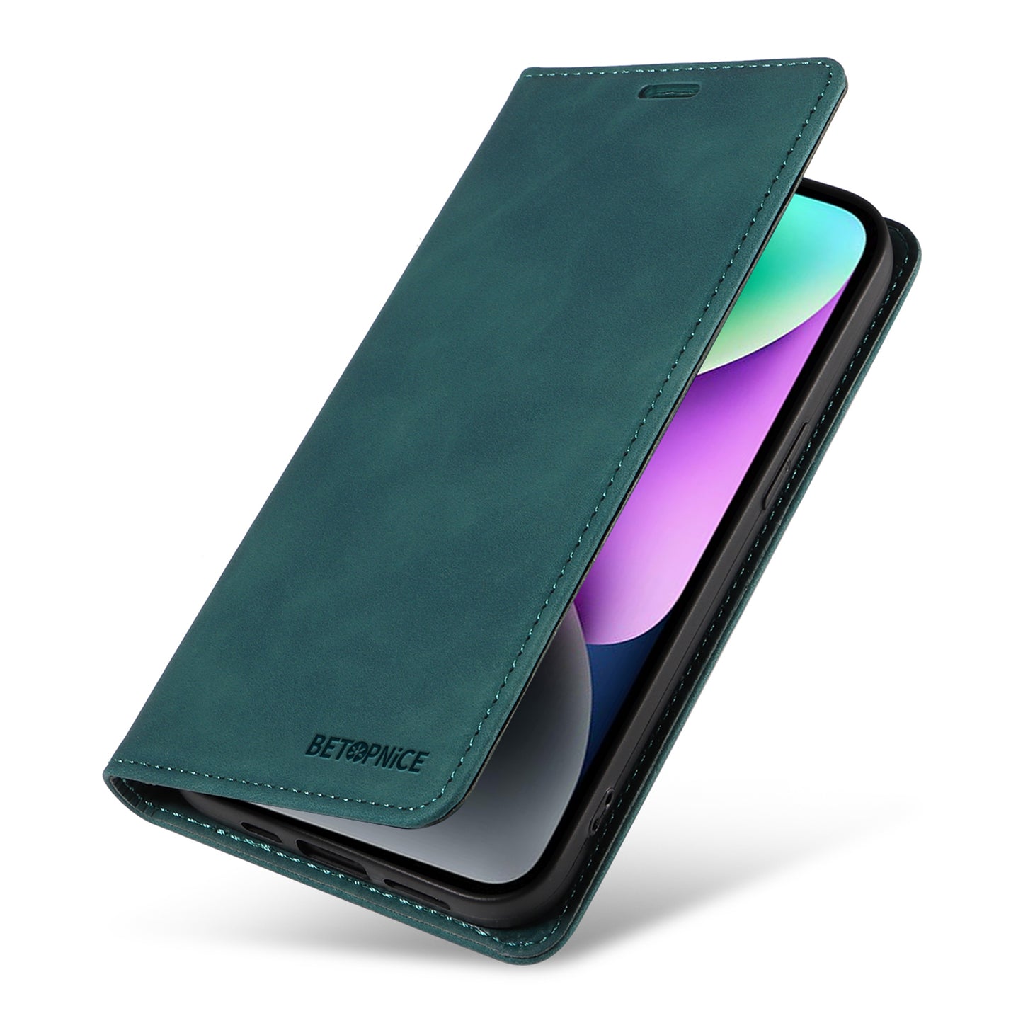 Uniqkart 003 For iPhone 15 Phone Case RFID Blocking PU Leather Stand Cover Wallet - Green