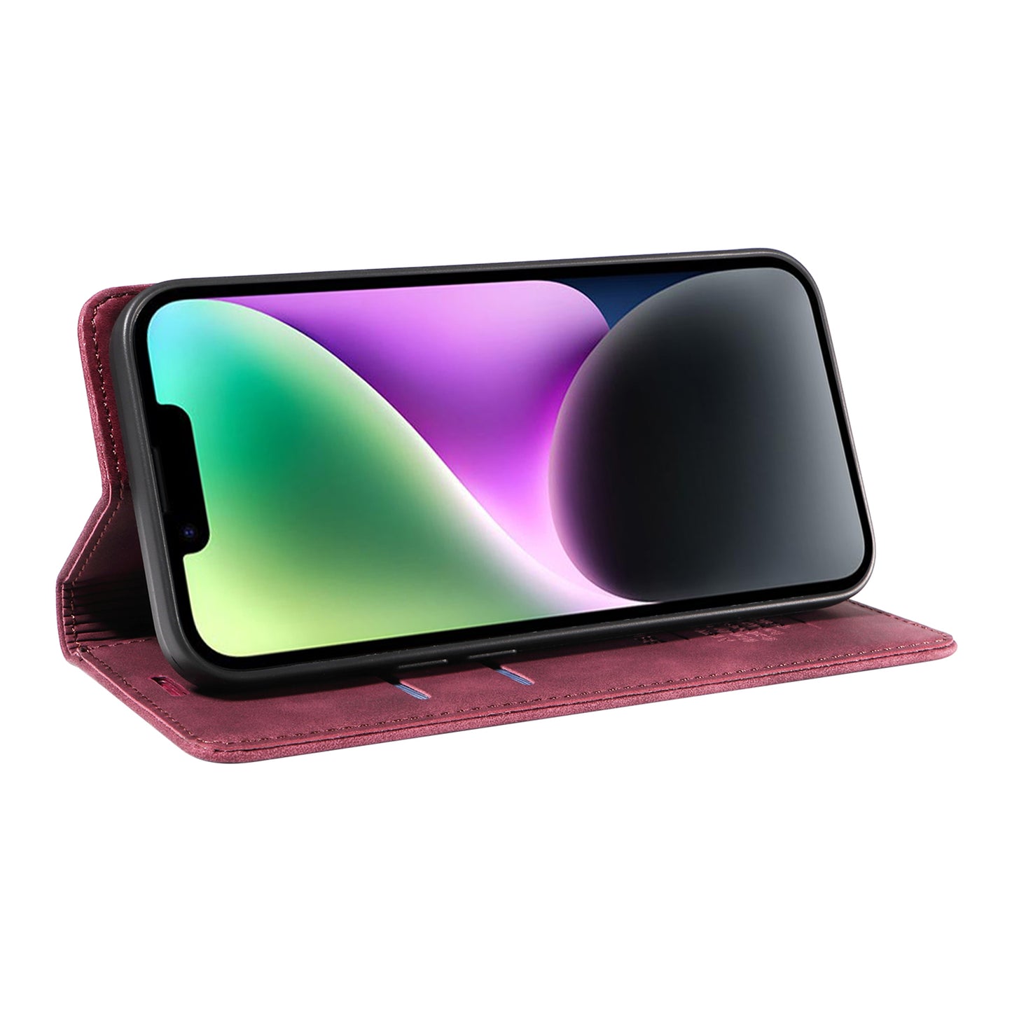 Uniqkart 003 For iPhone 15 Phone Case RFID Blocking PU Leather Stand Cover Wallet - Red