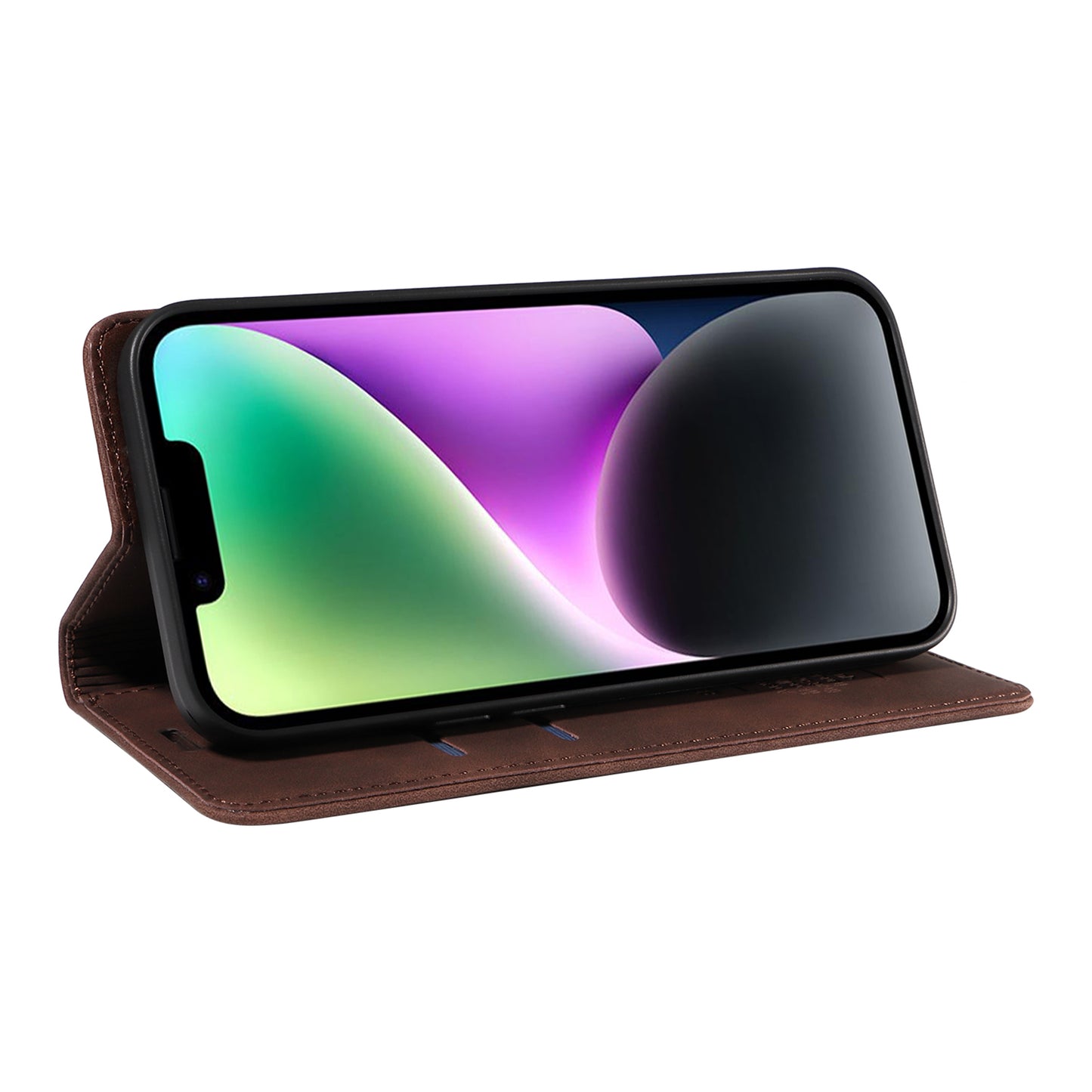 Uniqkart 003 For iPhone 15 Phone Case RFID Blocking PU Leather Stand Cover Wallet - Brown