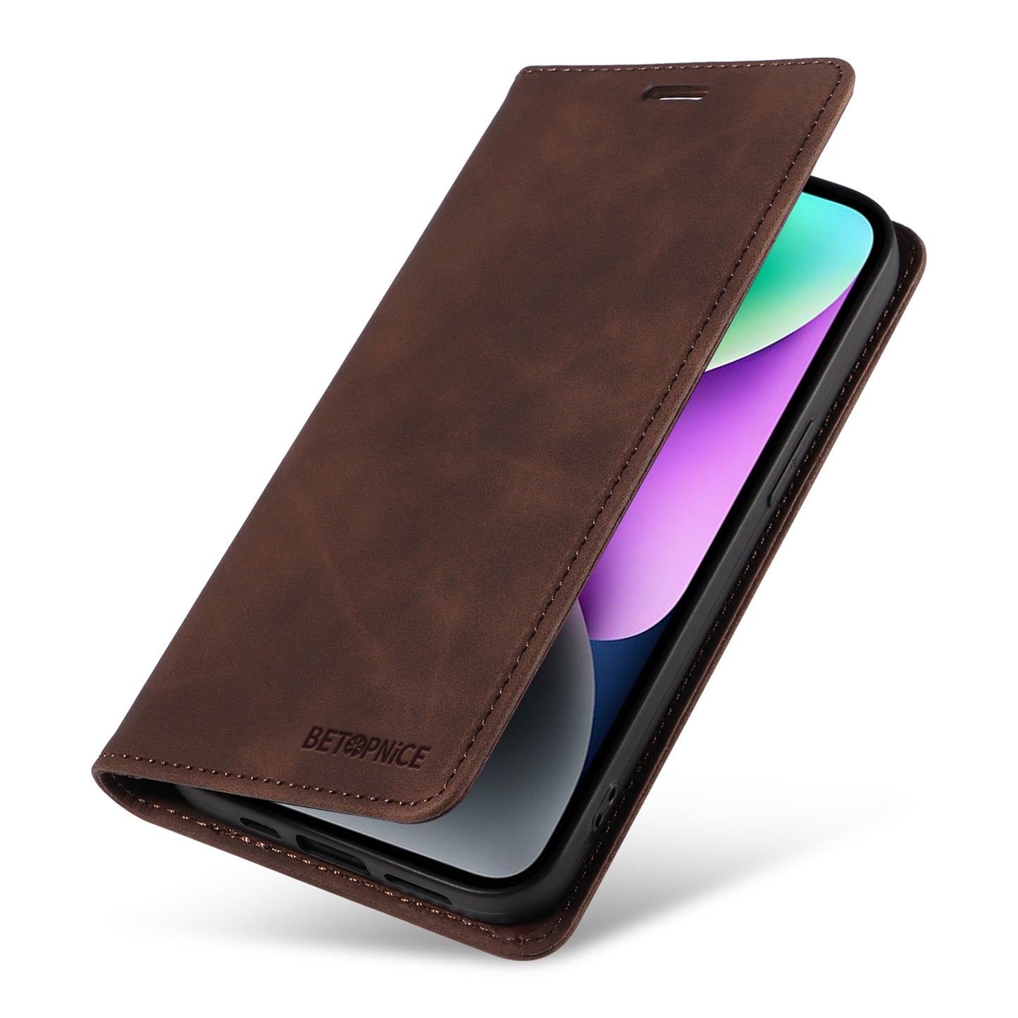Uniqkart 003 For iPhone 15 Phone Case RFID Blocking PU Leather Stand Cover Wallet - Brown