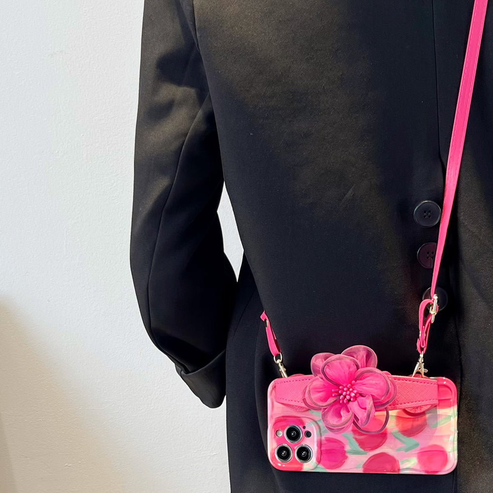 Uniqkart for iPhone 12 Pro Pattern TPU Phone Case with Gauze Flower Leather Wristband and Shoulder Strap