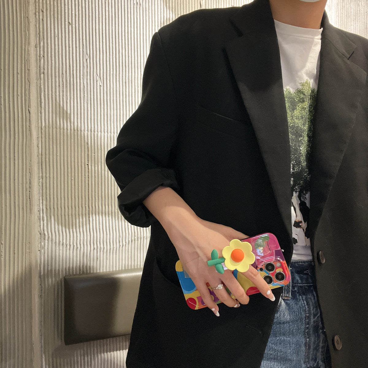 Uniqkart for iPhone 12 Pro TPU Phone Case Pattern Printed Phone Cover with Flower Decor Transparent Wristband