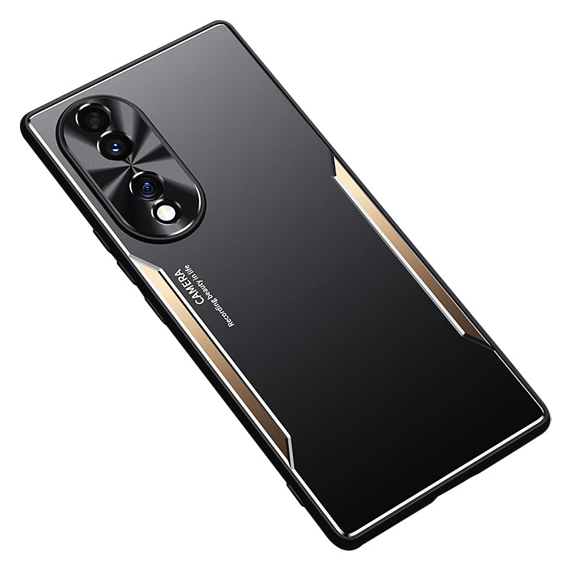 Uniqkart for Honor 70 5G Aluminium Alloy+TPU Anti-Scratch Case Shockproof Phone Cover - Gold