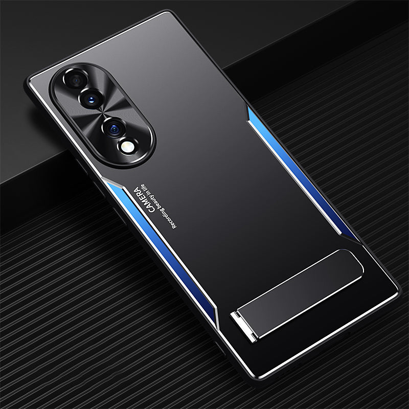 Kickstand Phone Case for Honor 70 5G , TPU + Aluminium Alloy Shockproof Phone Cover - Blue