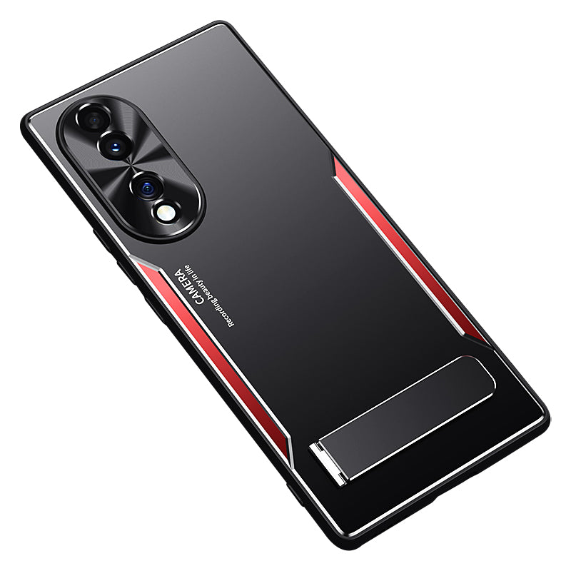 Kickstand Phone Case for Honor 70 5G , TPU + Aluminium Alloy Shockproof Phone Cover - Red