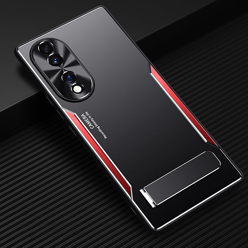 Kickstand Phone Case for Honor 70 5G , TPU + Aluminium Alloy Shockproof Phone Cover - Red