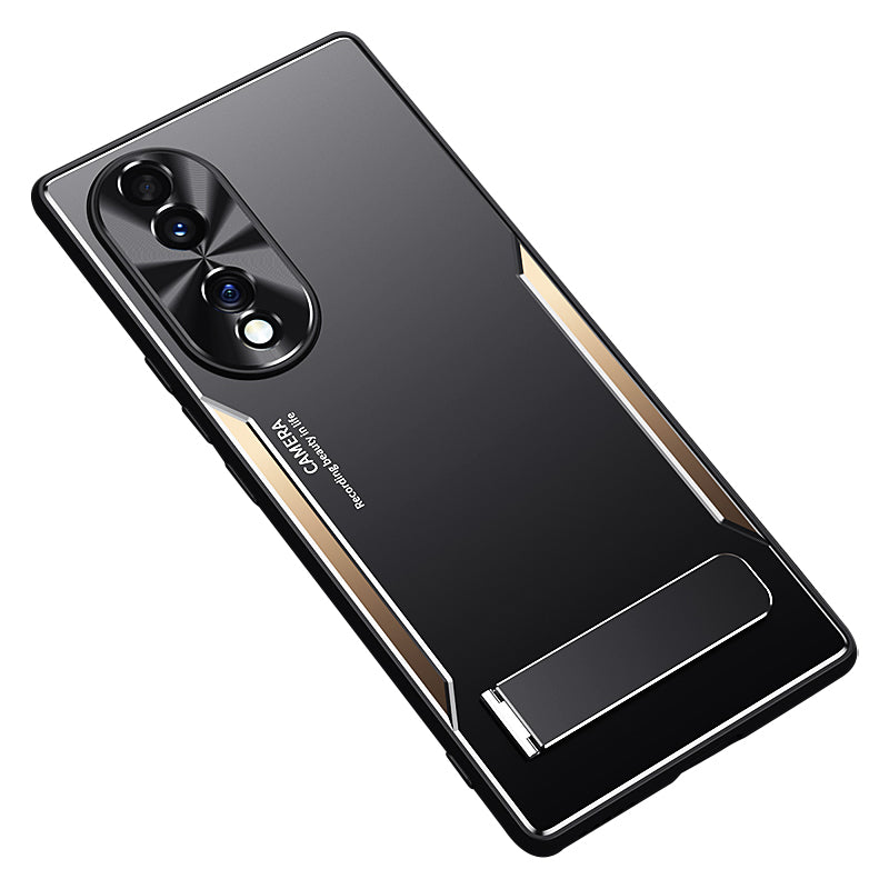 Kickstand Phone Case for Honor 70 5G , TPU + Aluminium Alloy Shockproof Phone Cover - Gold