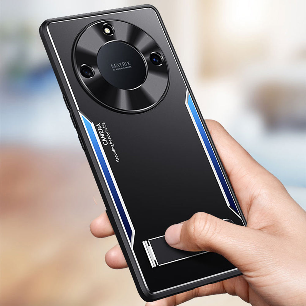 Uniqkart for Honor X40 5G TPU + Aluminium Alloy Anti-drop Phone Case Kickstand Back Cover - Blue