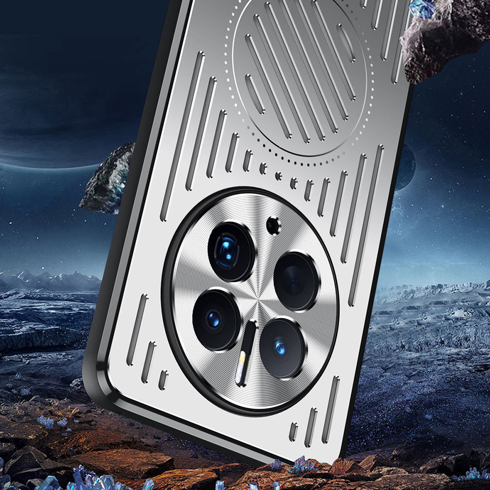 Magnetic Phone Case for Huawei Mate 50 Pro 4G , Hollow Heat Dissipation TPU+Aluminum Alloy Back Cover - Silver
